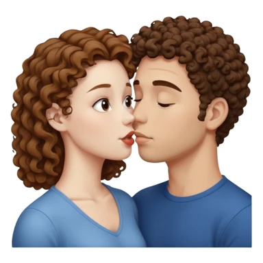 A couple kissing, the man would be white-skinned, mid fade-curly, brown-hair. The serious woman with white skin, brown color sticker