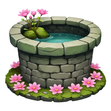 stone well with pink flowers sticker