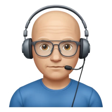 gamer with glasses, bald and muscular, with headset sticker