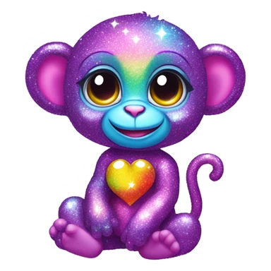 Lisa frank sparkly rainbow baby monkey with heart sticker