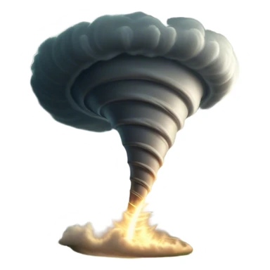 Cinematic Realistic Tornado Emoji, Spiraling fiercely, with dark swirling clouds that twist and stretch downward in a funnel shape. The winds whip up debris as the tornado roars across the landscape, leaving a trail of awe and fear. Soft glowing outline, capturing the essence of wild force and unpredictable power in a mighty tornado! sticker