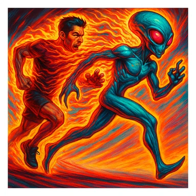Make the alien transformation more dramatic with emphasized alien features, intense energy, vivid colors, and dynamic motion. Keep the human-to-alien transition clear and visually striking. sticker