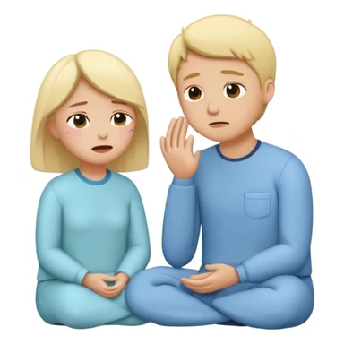 simplified human character crying gently while sitting with a psychologist, therapist showing empathy and support, emotional but safe mood, mental health therapy session, flat custom emoji sticker, soft pastel colors, rounded shapes, minimal details, thick outline, white background, no text sticker