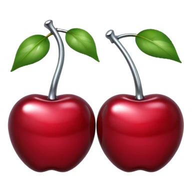 A pair of cherries emoji made of liquid silver chrome, smooth rounded shapes, glossy metallic surface, subtle sensual vibe, luxury sexy aesthetic, iOS emoji style, centered, clean white background sticker