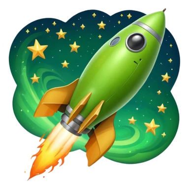 A pear flying on top of a rocket into space sticker