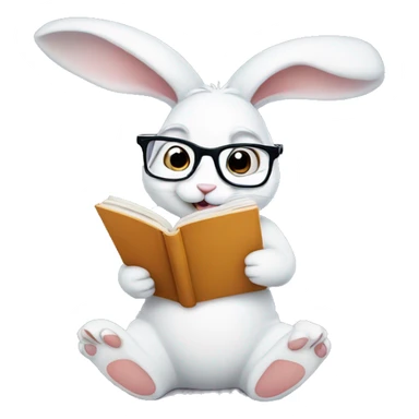 White bunny with glasses and book in his paws  sticker