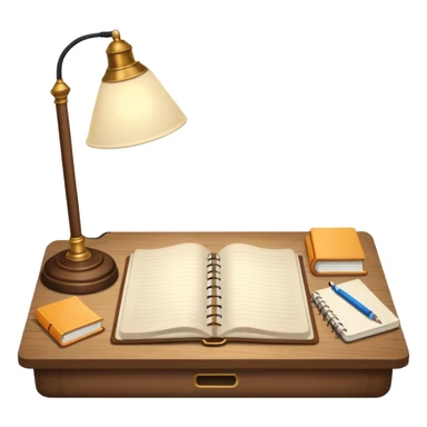a desk with a lamp and open notebook sticker