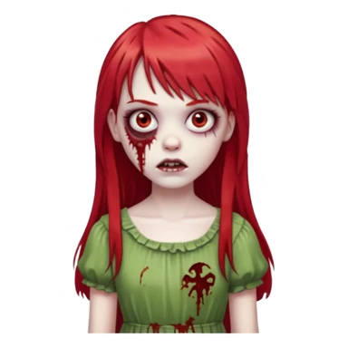 create a zombie girl with red long hair and straight bangs sticker