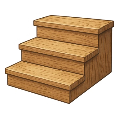 three wooden steps, realistic wood texture, illustration style sticker