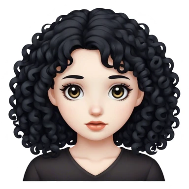 girl,black hair curly,black eye,white skin sticker