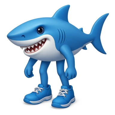 Add legs to the shark so it is actually wearing the blue shoes, keeping the style similar to emoji style (apple style emojis). sticker