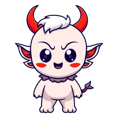 chibi anime-style demon with big eyes, small horns, and playful expression sticker
