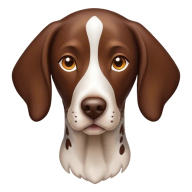 Cinematic German Pointer Portrait Emoji, Elegant and alert, sleek brown and white tones, Simplified yet sharp features, highly detailed, glowing with a warm, confident glow, high shine, intelligent and poised, stylized with an air of grace, focused and attentive, soft glowing outline, capturing the essence of agility and loyalty, so lifelike it feels as though it could spring into motion at any moment! sticker