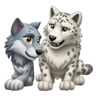 Wolf and snow leopard playing sticker