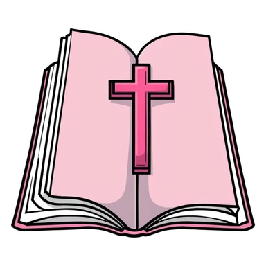 pink open Bible book with visible pages and cross, cartoonish style sticker