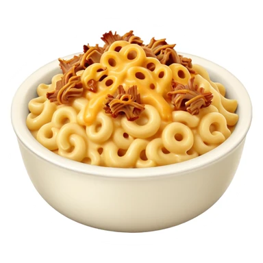 Bowl of Mac and cheese with chives and pulled pork sticker