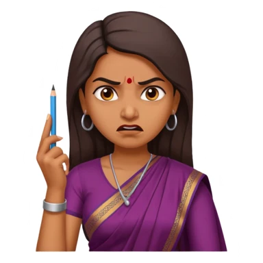 generate an indian female teacher calling. looking mad. Dressed in a saree sticker