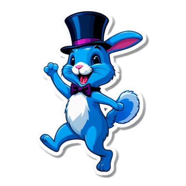 Blue bunny wearing a top hat happily dancing sticker