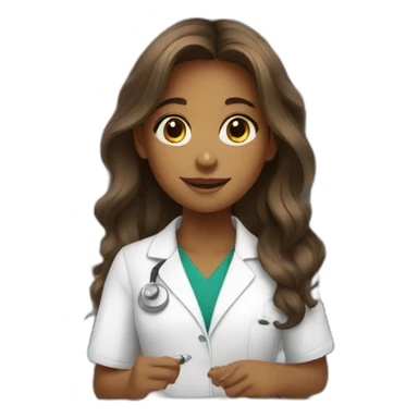 Brown young girl with long hair working in a pharmacy sticker
