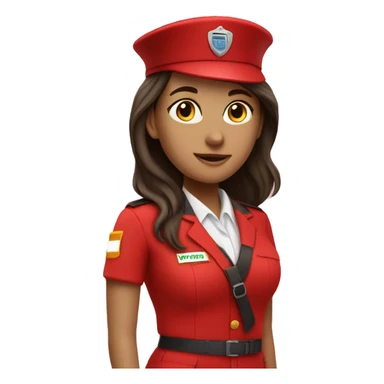 Recruitment girl in red uniform with QSense haft sticker