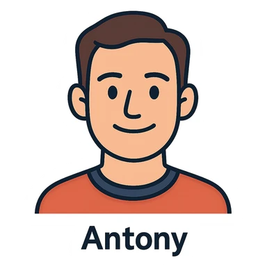 flat toon style face of a man named Antony, clean lines, friendly sticker