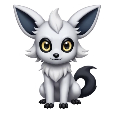 Absol-Umbreon, long thick black ears, black Scapha, black long tail, black eyes, white fur, black claws, cute big eyes, adorable sticker