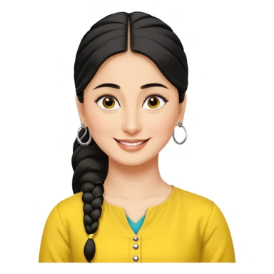 generate a pretty bratz emoji that looks like Kareena Kapoor's Geet character. 
Make her wear a yellow kurti, silver hoops, black hair in a ponytail. smiling big sticker
