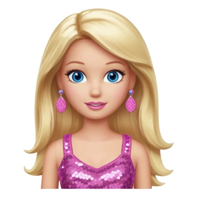Barbie from Barbie & Friends with blue eyes, long blonde hair, pink sequin crop top sticker