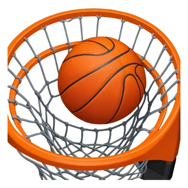 Top-down view of basketball pushing through center of net, iOS emoji style sticker