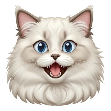 cinematic-adorable-big-eyed-fluffy-ragdoll-cat-portrait-emoji,-head-tilted-playfully-with-a-cute,-exaggerated-yawn,-white and grey fur,-simplified-yet-irresistibly-cute-features, blue eyes sticker