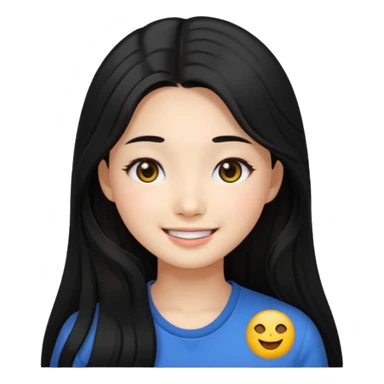 beautiful Korean girl with black long hair and black eyes, emoji style sticker