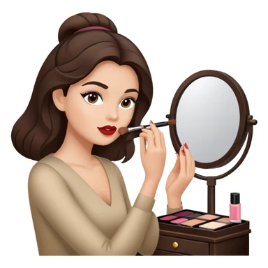 Hyperrealistic brunette woman putting on makeup at a vanity sticker