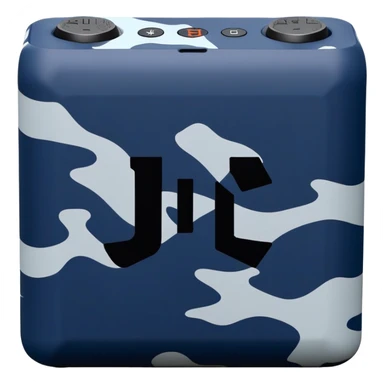 Navy blue and black maritime camouflage JBL Go 4, minimalist design, sleek portable speaker, simplified form sticker