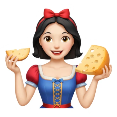 happy Snow White holding wedge of cheese sticker
