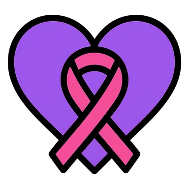 purple heart with a ribbon, color outline icon style sticker