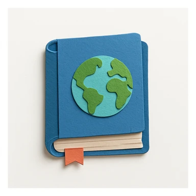 closed blue book with an earth icon on the front sticker