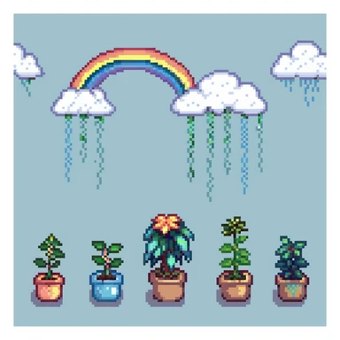 Rain clouds with rainbow and new plant sprouts sticker