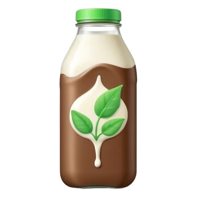 A 3D cartoon bottle of plant-based milk identical to dairy milk, small green tint or leaf mark, Memoji-style. sticker