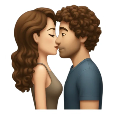 A women with brown hair kissing a tall men who has curly brown hair  sticker