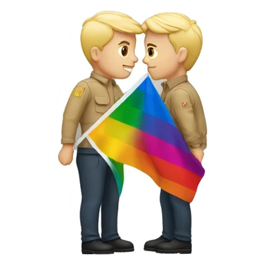 Two men kissing holding the Gay flag sticker