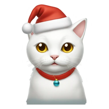 White cat wearing a santa hat sticker