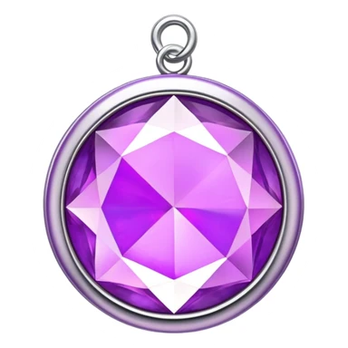 extra close-up round cut purple sugilite holographic gem with silver metal frame, designed as a charm sticker