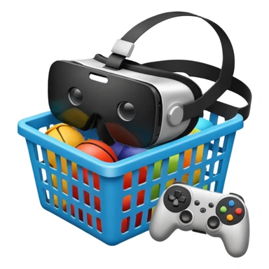 shopping basket with VR headset, tablet, game controller inside sticker