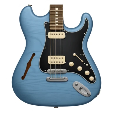 A gray-blue electric guitar with a black pick guard and only one volume knob  sticker