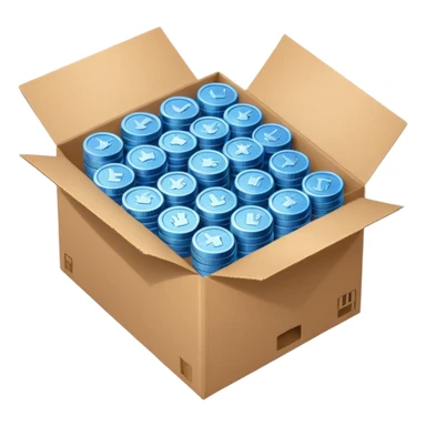 blue coins in a cardboard package sticker
