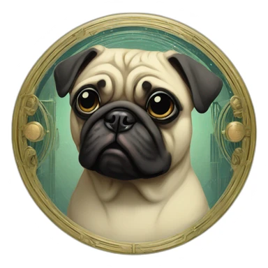 A cyberpunk pug in Art Nouveau style during 1910 sticker
