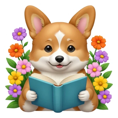 Corgie reading books + flowers  sticker