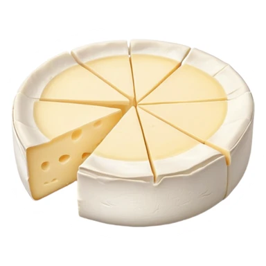 cinematic-realistic-brie-cheese-emoji,-featuring-soft-ripened-cheese-with-a-delicate white rind-rendered-with-lifelike-detail-and-inviting,-natural-lighting sticker