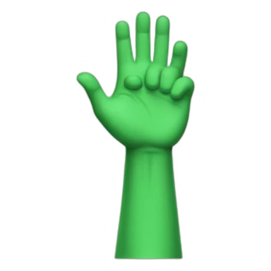 Arm and open hand with a green shirt sticker