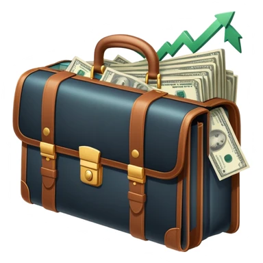 An icon showing a briefcase, a stack of money, and a graph with upward growth, representing business and entrepreneurship. The design highlights innovation, investment, and success in the world of startups and corporate ventures. Transparent background emphasizes the dynamic nature of business. sticker